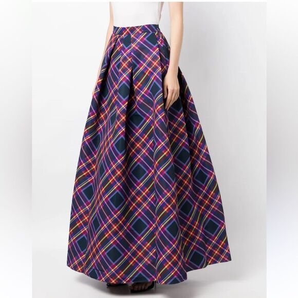Sachin + Babi Pleated  Plaid Check Maxi Skirt(Size 8) - Picture 1 of 10
